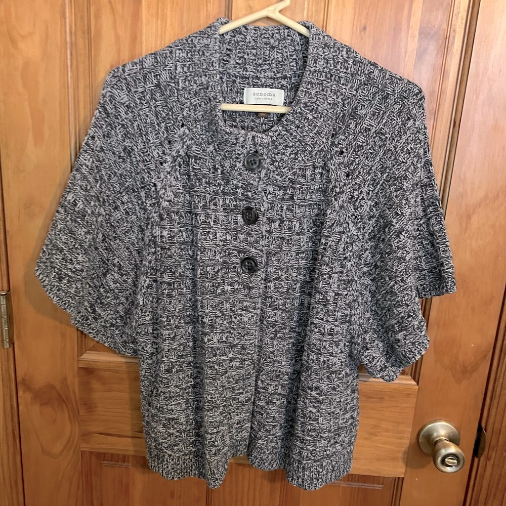 Sonoma Three Button Drop Shoulder Large Cable Knit Sweater